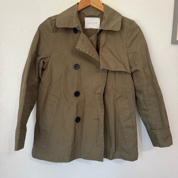 EVERLANE Swing Jacket Womens Size XS Sage Green Cropped Trench Coat Sale Cotton - Picture 6 of 8